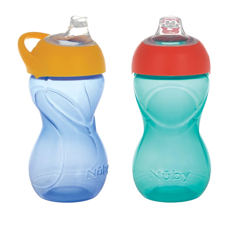 Nuby No-Spill Clik-It Soft Spout Sippy Cup with Easy Grip - (2-Pack) 10 oz - Baby Sippy Cup for 6+ Month Old - Blue/Aqua - Image 1