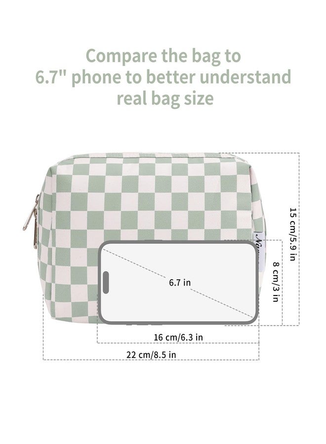 Narwey Checkered Makeup Bag Travel Cosmetic Bag Organizer Toiletry Bag Make Up Bags with Compartments for Women Girls (Large, Mint Green Checkerboard) - Image 5