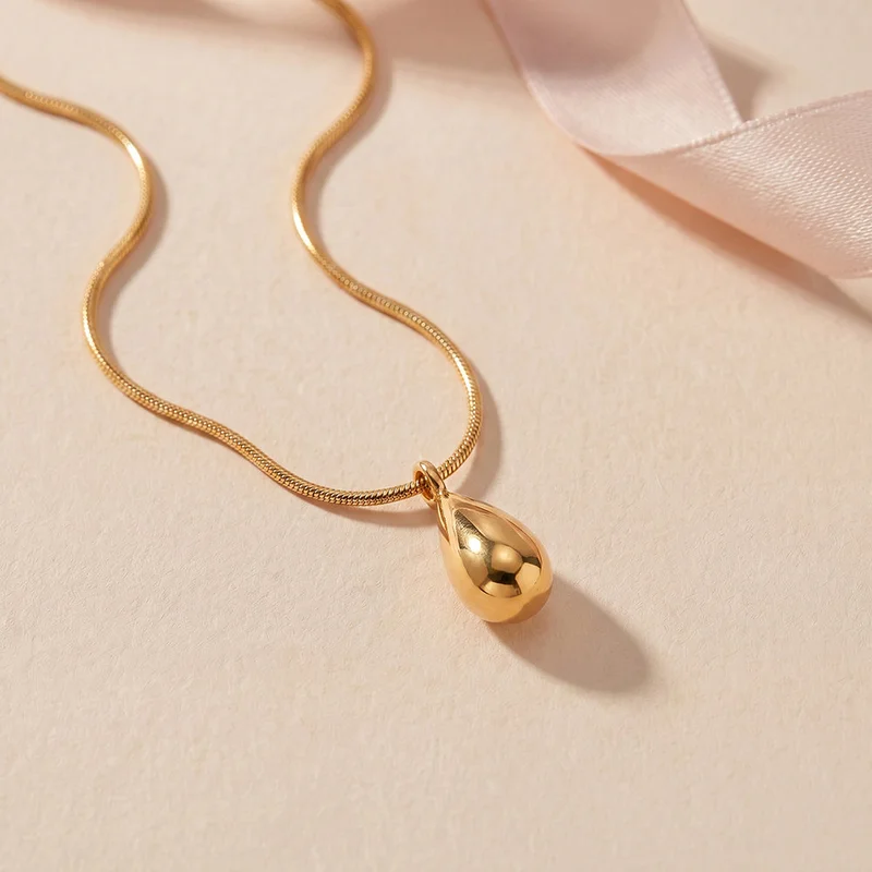 Palmonas 18k Gold Plated Solid Pear Drop Pendant Necklace For Women - Waterproof & Anti-Tarnish
