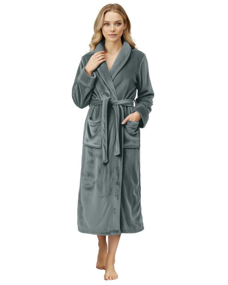 NY Threads Premium Womens Robe, Plush Fleece Long Bath Robe for Women, Fluffy Soft Women's Bathrobe, Medium, Dark Grey - Image 1