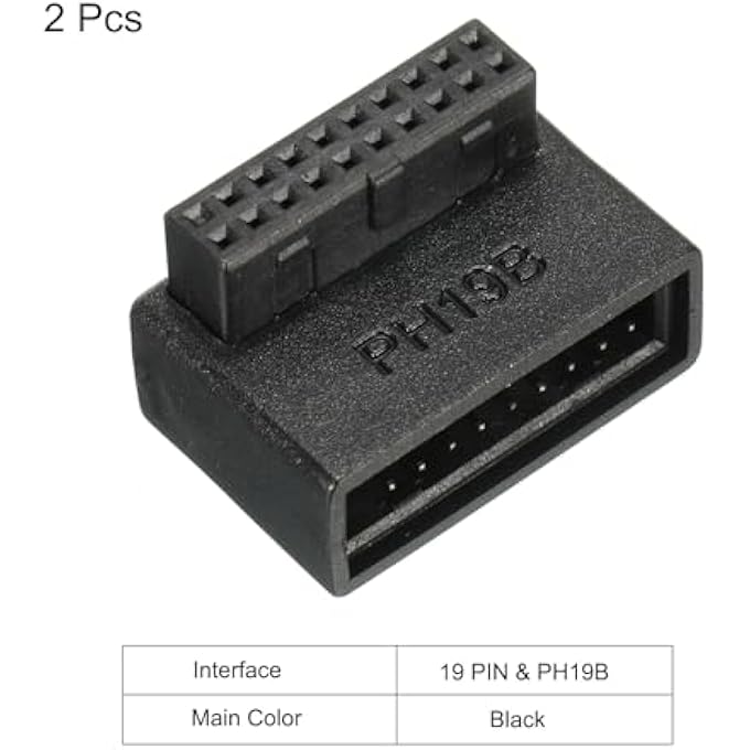 rayihni USB 3.0 19PIN 90 DEGREE ADAPTER, MALE TO FEMALE RIGHT ANGLE SOCKET FOR MOTHERBOARD INTERNAL HEADER 2PCS - Image 2