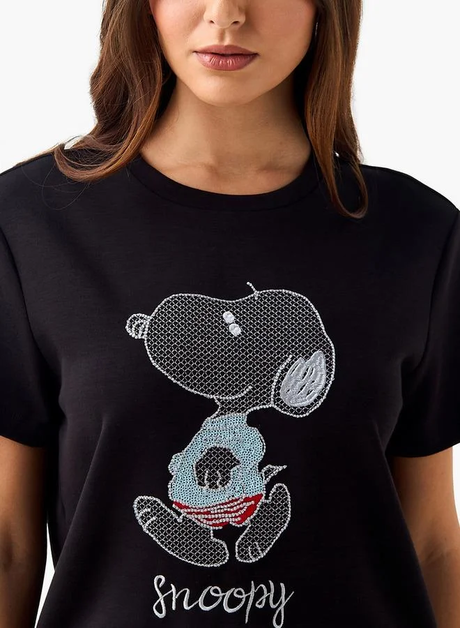 SP Characters  T-shirt with Snoopy Embellishment for Women | Best Price UAE