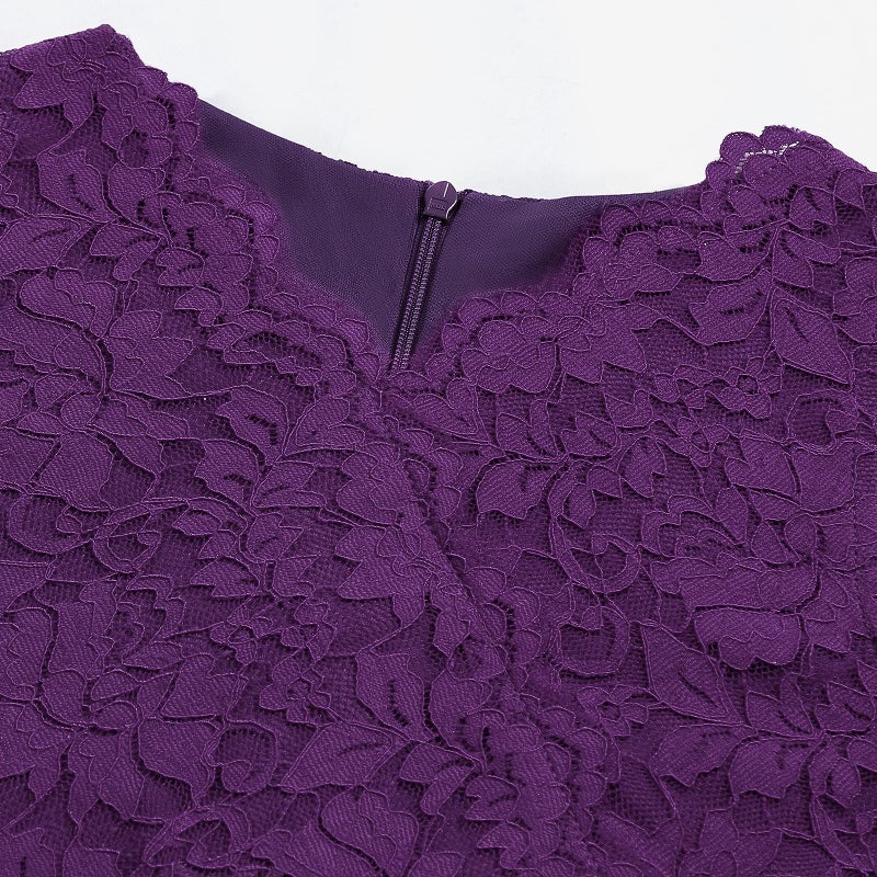 Viriber Girls Floral Lace Purple Dress Easter Bridesmaid Vintage Formal Cocktail Party Swallowtail Swing Dresses 7-14 Years(Purple Lace,13-14T) - Image 3