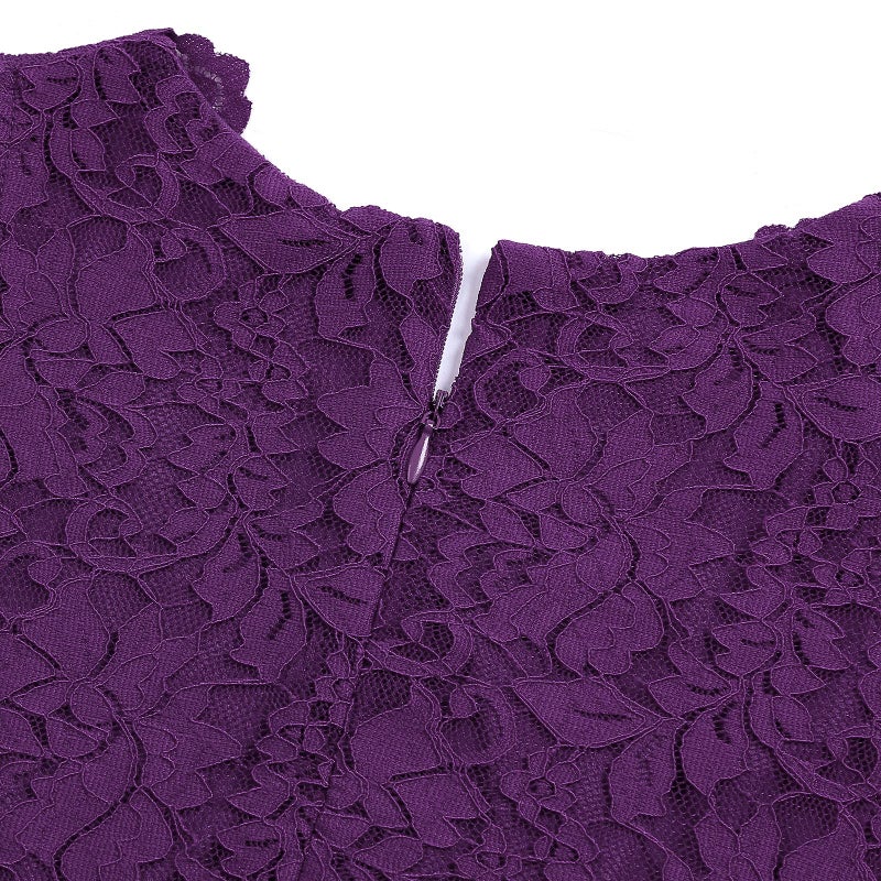 Viriber Girls Floral Lace Purple Dress Easter Bridesmaid Vintage Formal Cocktail Party Swallowtail Swing Dresses 7-14 Years(Purple Lace,13-14T) - Image 4