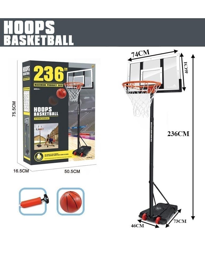 Basketball Stand - Adjustable Height Basketball Stand up to 236cm with Ball and Air Pump for Adults and Kids - Image 2