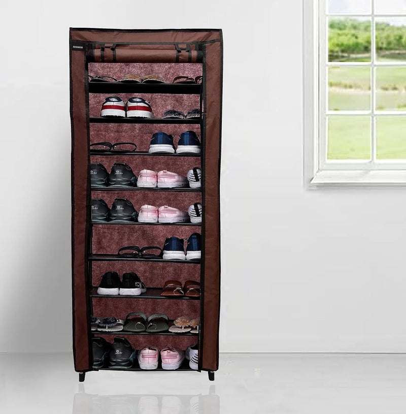 PHILOSHOP PHILOSHOP 9 Layer Fancy and Portable Foldable Collapsible ClosetCabinet Collapsible Wardrobe for Clothes with NonWoven Fabric Cover Brown Metal - Image 1