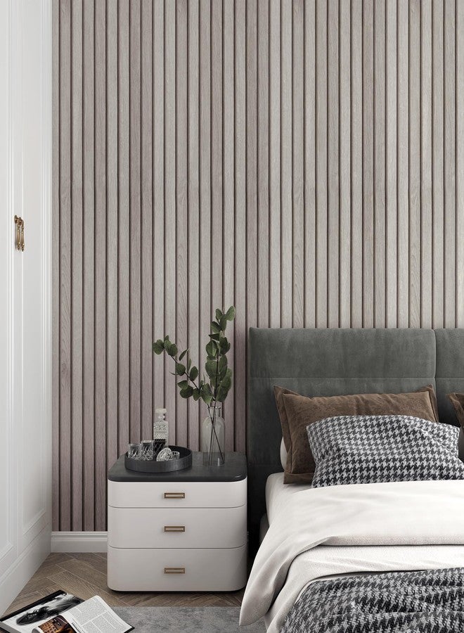 Decotalk Wood Slat Wallpaper Peel and Stick Grey Wood Slat Wallpaper 17.7"x120" Wooden Contact Paper Grey Wooden Gain Contact Paper for Cabinets and Drawers Walls Self Adhesive Removable Vinyl Wrap - Image 3