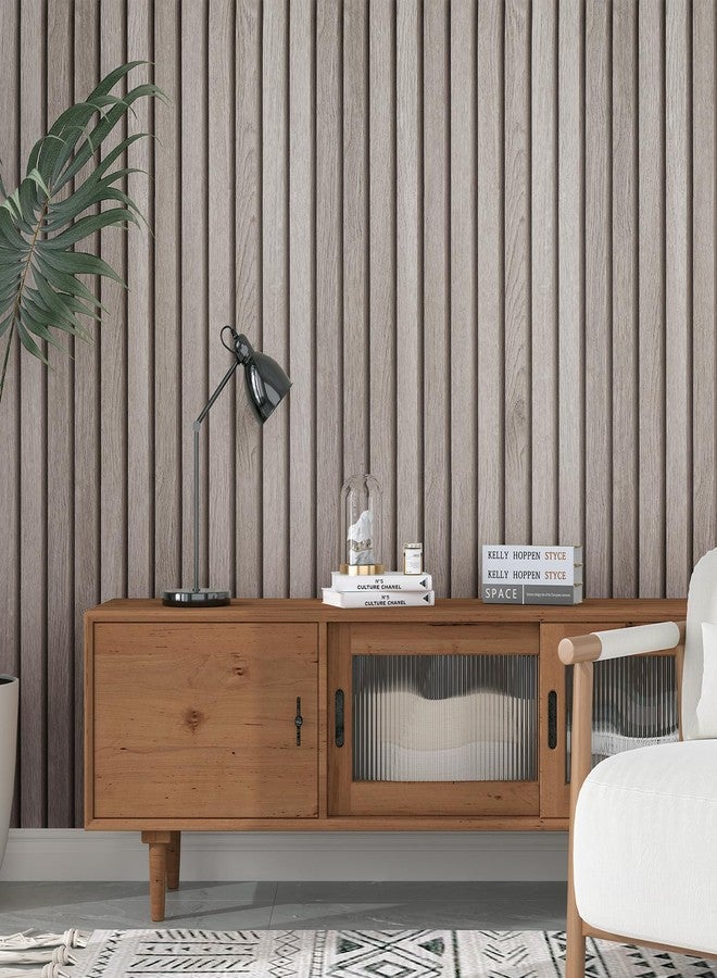 Decotalk Wood Slat Wallpaper Peel and Stick Grey Wood Slat Wallpaper 17.7"x120" Wooden Contact Paper Grey Wooden Gain Contact Paper for Cabinets and Drawers Walls Self Adhesive Removable Vinyl Wrap - Image 1