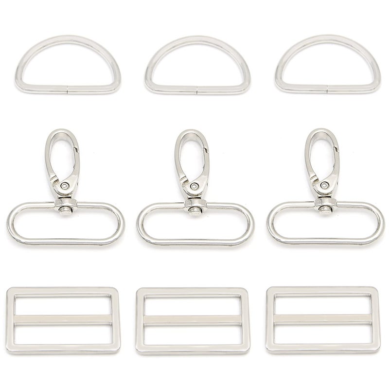 MELORDY 15Pcs Metal Swivel Snaps Hooks with D Rings and TriGlides Slide Buckles for Key Lanyard Purse Bag Straps Dog Collars DIY Sewing Hardware Craft 112 inchSilver