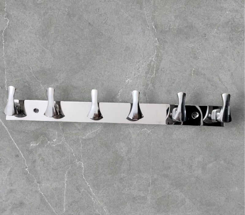 Sanmay Stainless Steel Sheet-Type Cloth Hook Hanger | Wall Mounted Hook Rail | Towel Hooks | Wall Hanger | Khunti - 6 Leg - Image 3