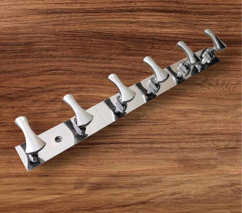 Sanmay Stainless Steel Sheet-Type Cloth Hook Hanger | Wall Mounted Hook Rail | Towel Hooks | Wall Hanger | Khunti - 6 Leg - Image 2