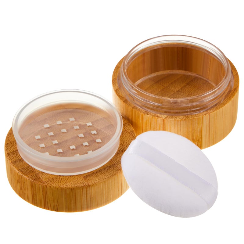 Frienda 20 ml Bamboo Loose Powder Puff and Container Empty Dusting Powder Jar for Body Face Makeup Travel Box Compact Case Holder with Sifter Lids and Puff - Image 3