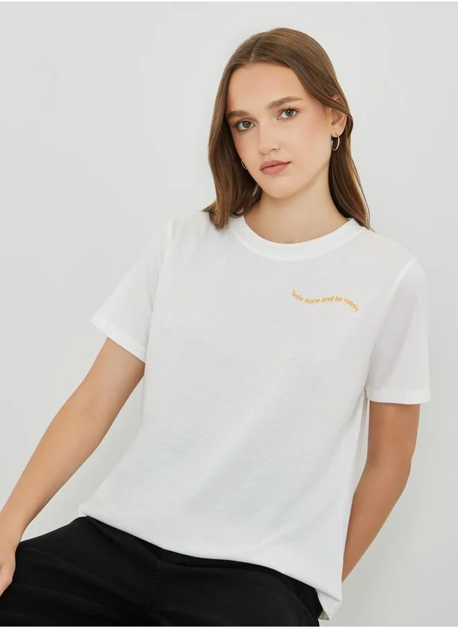 تايك تو Take Two Slogan Print Round Neck T-Shirt