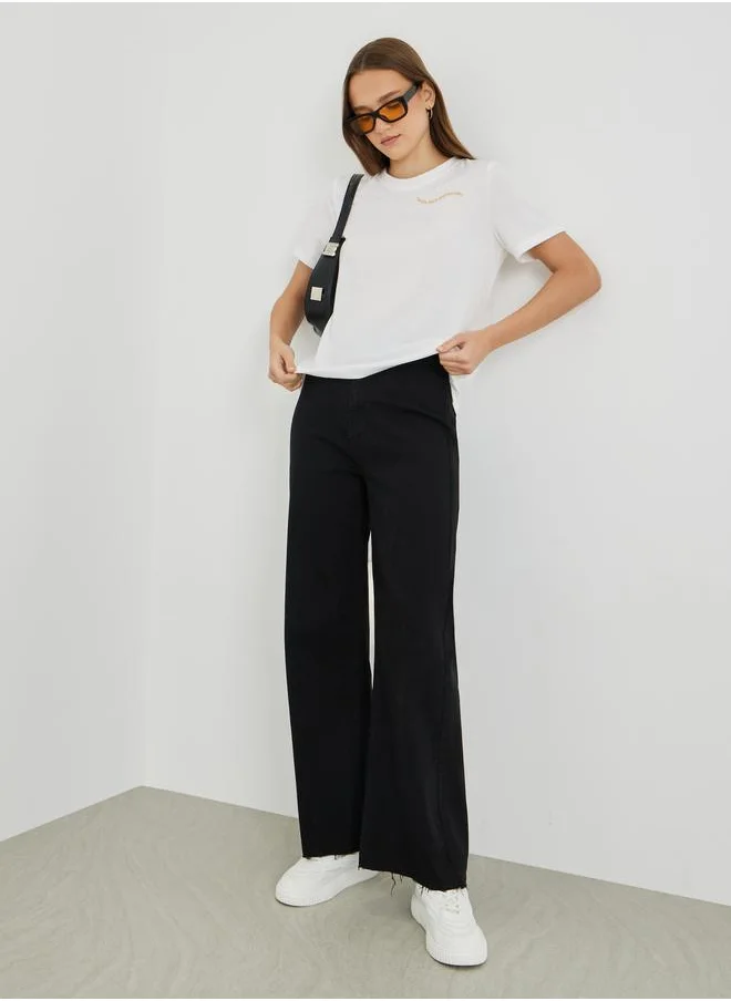 تايك تو Take Two Slogan Print Round Neck T-Shirt