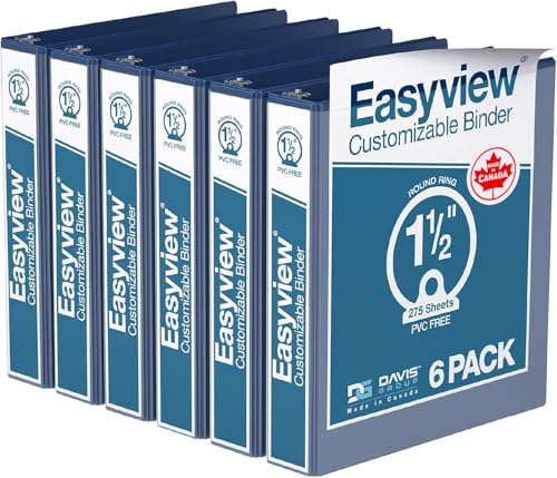 Davis Group Easyview Premium 3-Ring Binders with Clear-View Covers and Round Rings, Binders for School or Office, 1.5 Inch, Pack of 6, Royal Blue - Image 1