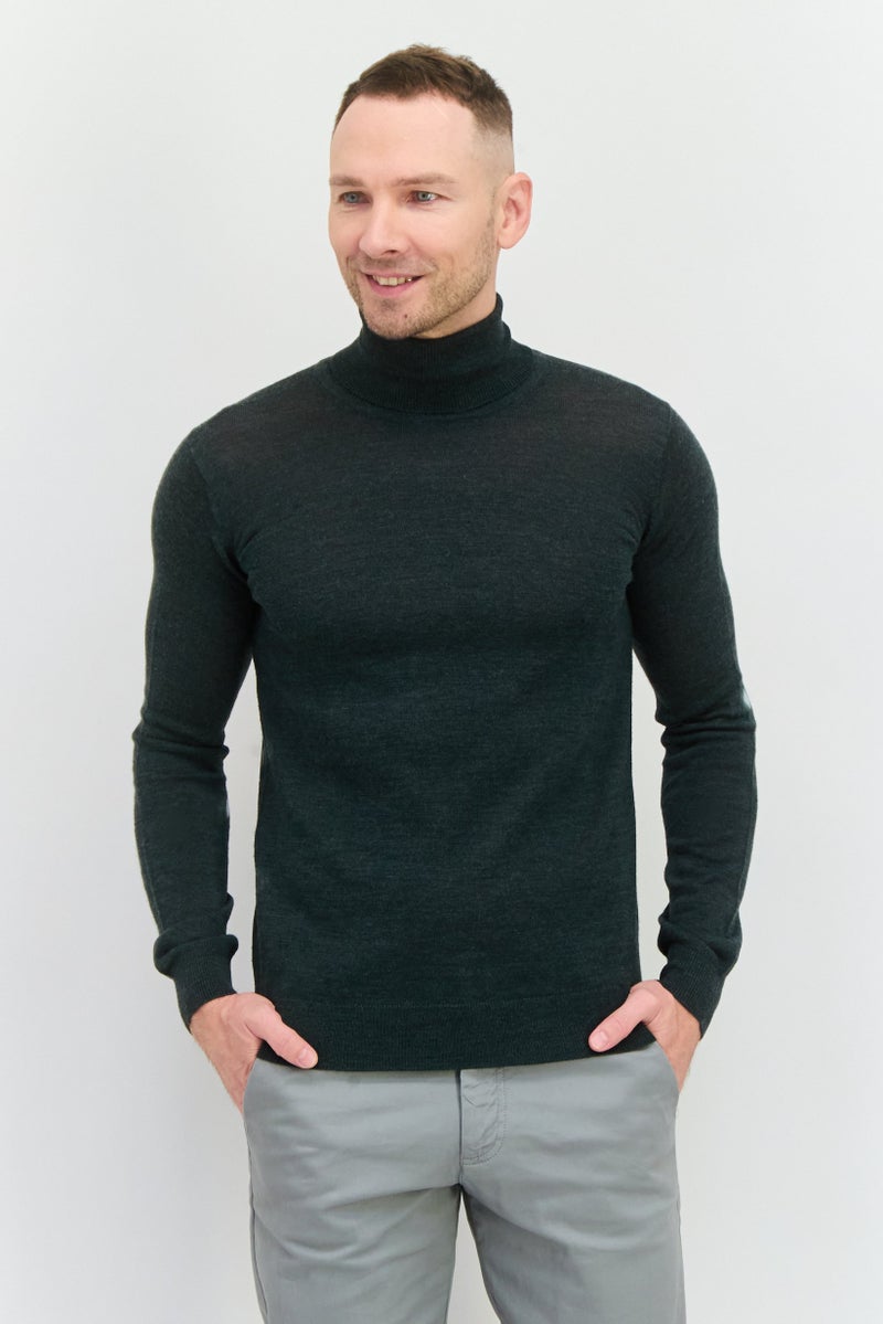Sorbino Men Turtle Neck Textured Long Sleeves Sweatshirt, Dark Green - Image 1