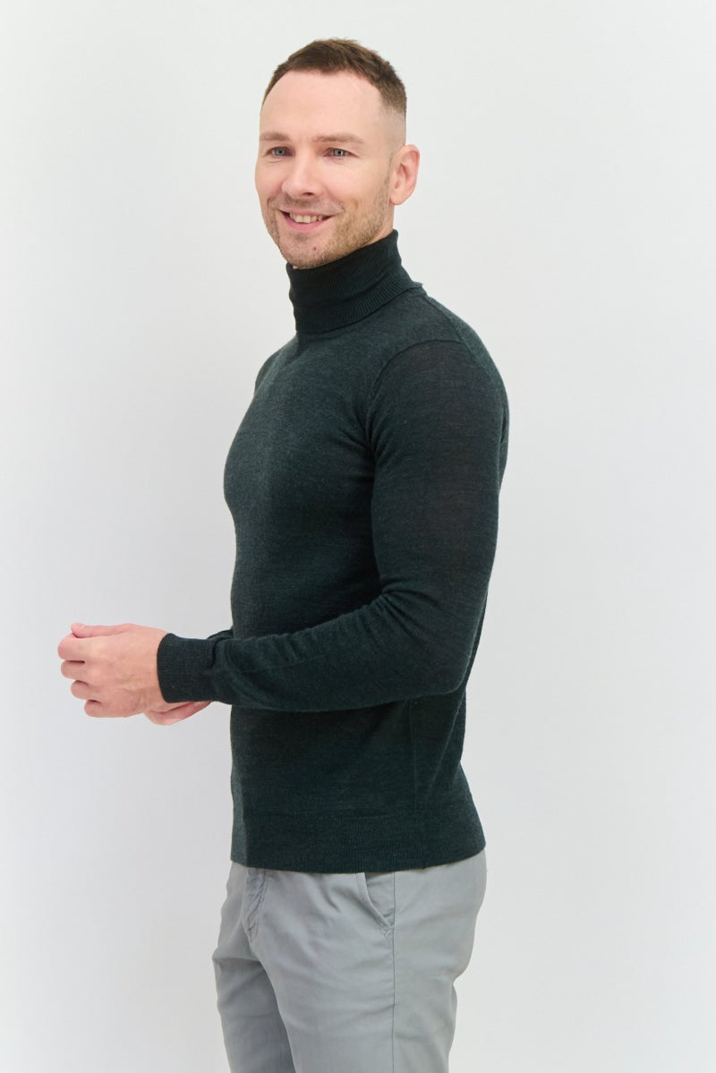 Sorbino Men Turtle Neck Textured Long Sleeves Sweatshirt, Dark Green - Image 2