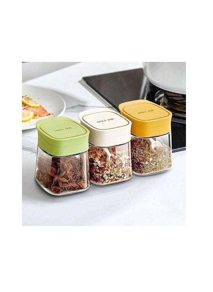 Spaceshoop - Glass Containers, Seasoning Jar, Premium Glass Kitchen Storage Jar Set - Airtight Lid with Spoon, Large Capacity Spice Jar Set, Seasoning Storage Containers for Home Kitchen (multicolor) - Image 1