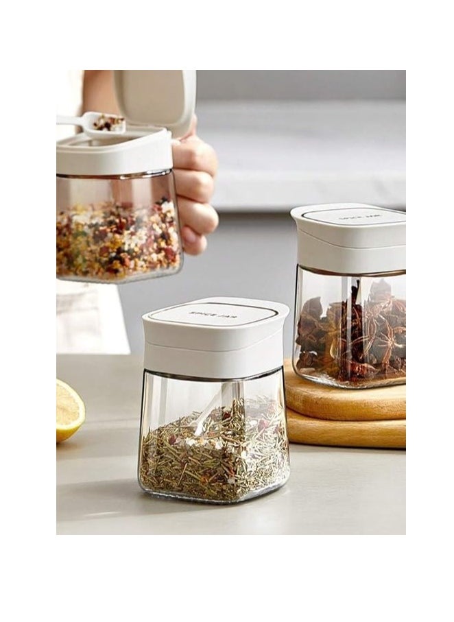 Spaceshoop - Glass Containers, Seasoning Jar, Premium Glass Kitchen Storage Jar Set - Airtight Lid with Spoon, Large Capacity Spice Jar Set, Seasoning Storage Containers for Home Kitchen (multicolor) - Image 1