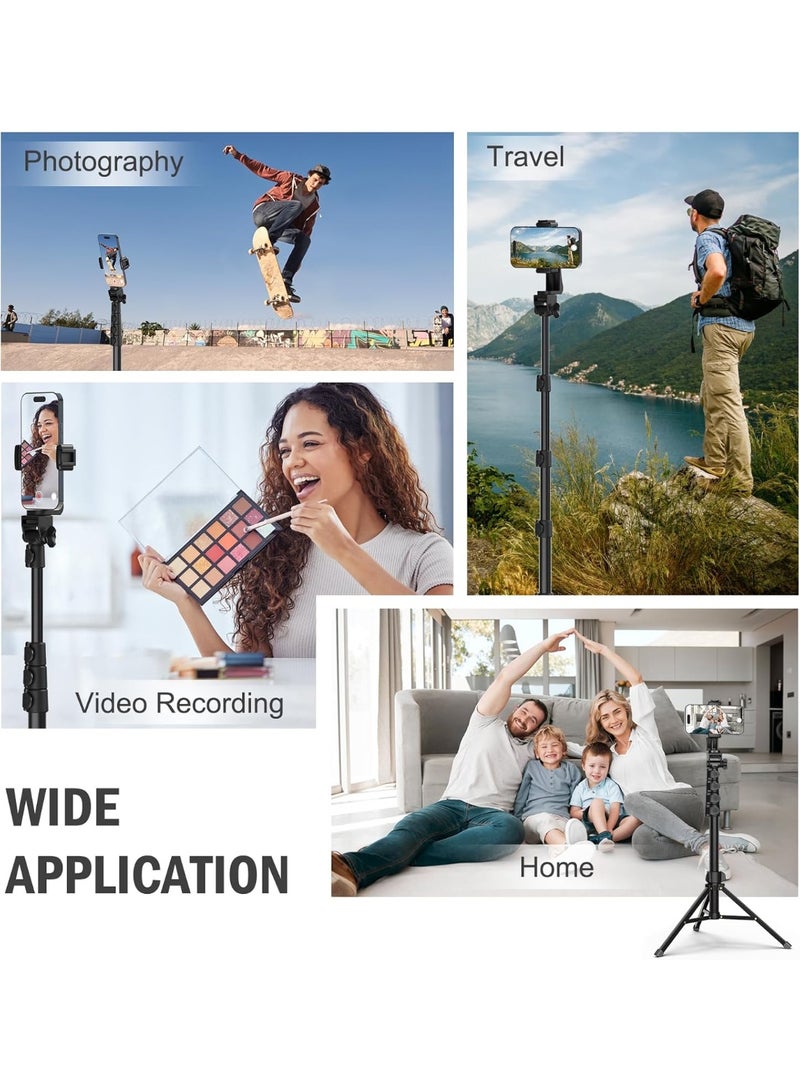 64-Inch Phone and Camera Tripod – Adjustable Selfie Stick Tripod with Remote and Phone Holder, Multi-Angle Stable Stand for Video Recording & Photography - Image 2