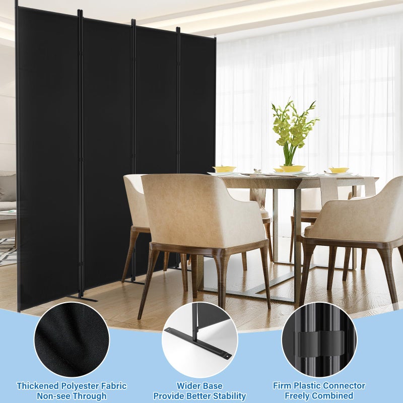 AKTOP 4 Panel Room Divider, 6FT Portable Wall Divider for Room Separation, 88"W Fabric Partition Room Dividers and Folding Privacy Screens, Freestanding Room Separators for Home Office Bedroom, Black - Image 5
