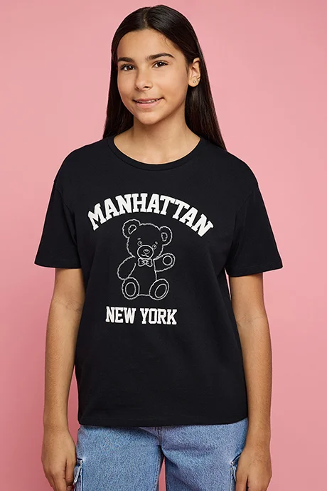 أر أند بي Printed T-Shirt with Crew Neck and Short Sleeves