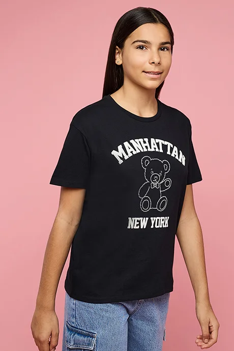 أر أند بي Printed T-Shirt with Crew Neck and Short Sleeves