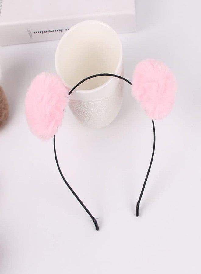 QUUPY 3PCS Plush Pom Pom Headbands Hair Hoop Headwear Hair Bands Costume Hair Accessories for Birthday Party Halloween Christmas(Black+White+Pink) - Image 5