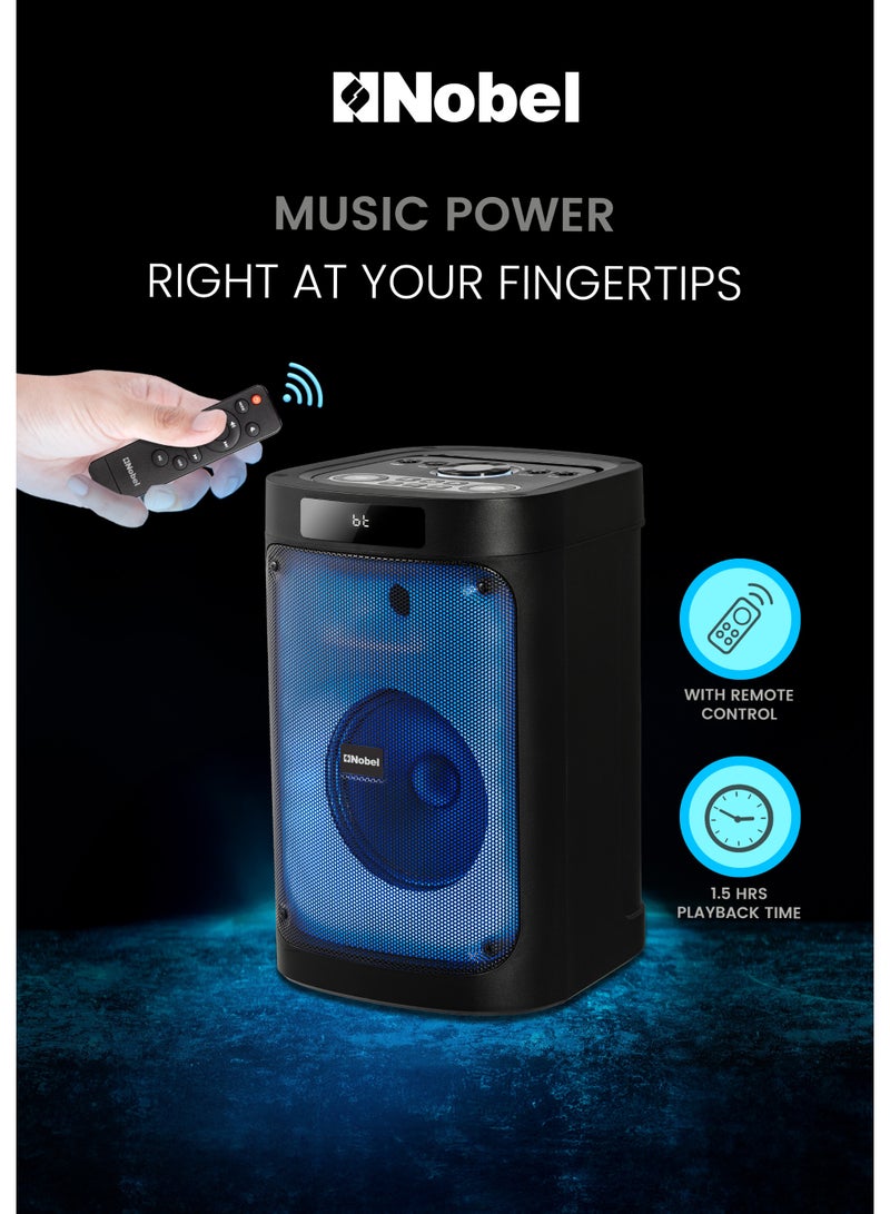 نوبل مكبر صوت نوبل المحمول بتقنية البلوتوث، 40 واط، هاي فاي، مع مدخل ميكروفون كاريوكي وصدى رقمي، وراديو FM، وإضاءة LED دائرية سحرية، وجهاز تحكم عن بعد، وبطارية مدمجة قابلة لإعادة الشحن، وبلوتوث 5.3 - NPS11A (ضمان لمدة عام) - Image 3