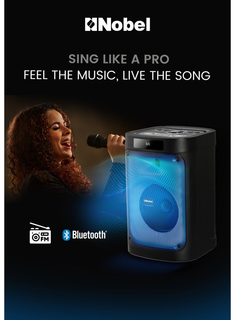 نوبل مكبر صوت نوبل المحمول بتقنية البلوتوث، 40 واط، هاي فاي، مع مدخل ميكروفون كاريوكي وصدى رقمي، وراديو FM، وإضاءة LED دائرية سحرية، وجهاز تحكم عن بعد، وبطارية مدمجة قابلة لإعادة الشحن، وبلوتوث 5.3 - NPS11A (ضمان لمدة عام) - Image 5