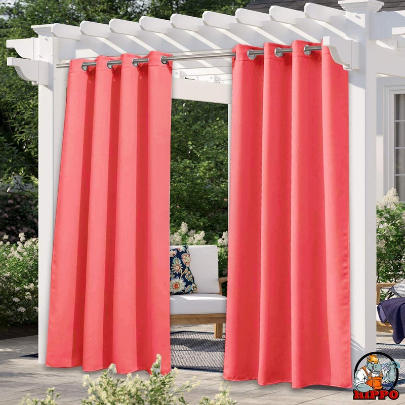 HIPPO Polyester Waterproof Curtains Rain Vision Blockage with Steel EyeletsGrommets Ideal for All Weather Conditions Outdoor Balcony for 8FT Door WR MarsalaRed Color 45FTX8FT Pack of 2Pcs - Image 1