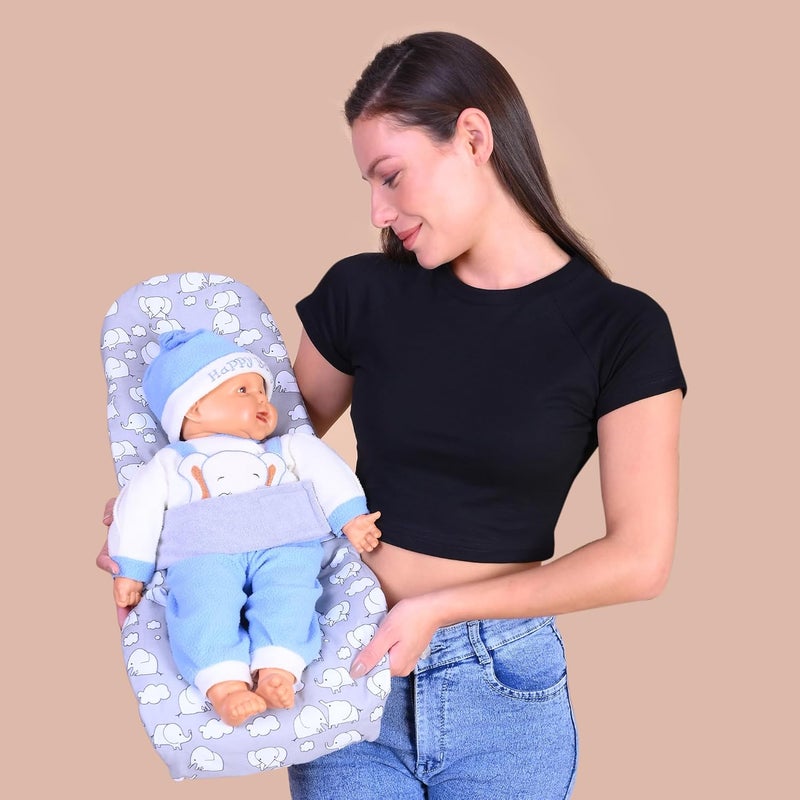 HOOPA وسادة تغذية HOOPA 2 في 1 مع مرتبة قطنية ناعمة (رمادي) | وسادة رضاعة | حامل رضيع | حديثي الولادة حتى 4 أشهر | وسادة للرضاعة الطبيعية | دعم كامل للجسم - Image 1