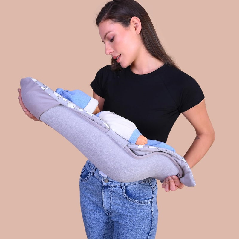 HOOPA وسادة تغذية HOOPA 2 في 1 مع مرتبة قطنية ناعمة (رمادي) | وسادة رضاعة | حامل رضيع | حديثي الولادة حتى 4 أشهر | وسادة للرضاعة الطبيعية | دعم كامل للجسم - Image 2