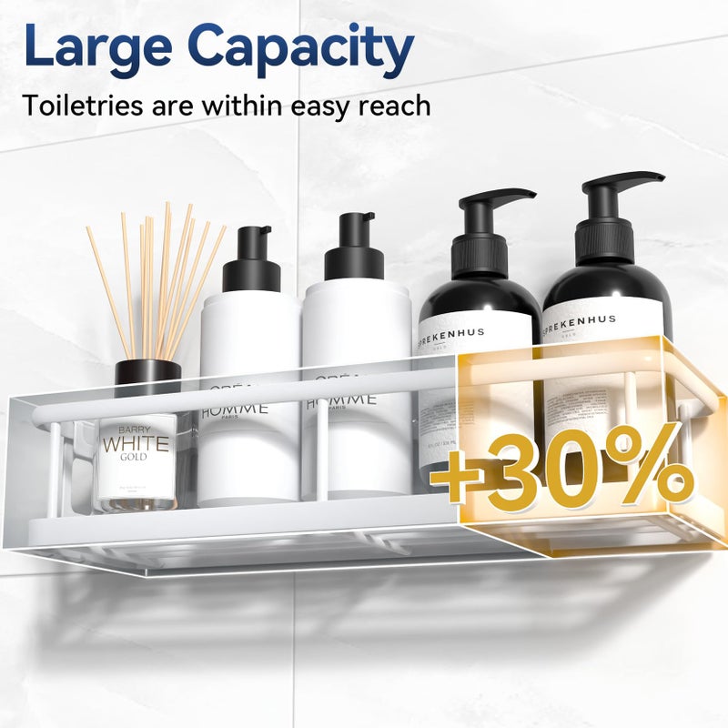 YASONIC Shower Caddy Adhesive, No Drill Bathroom Shower Organizers, with Removable Hooks, Rust Proof Shower Shelves, Wall-Mounted Shower Holder, White, 2 Pack - Image 5