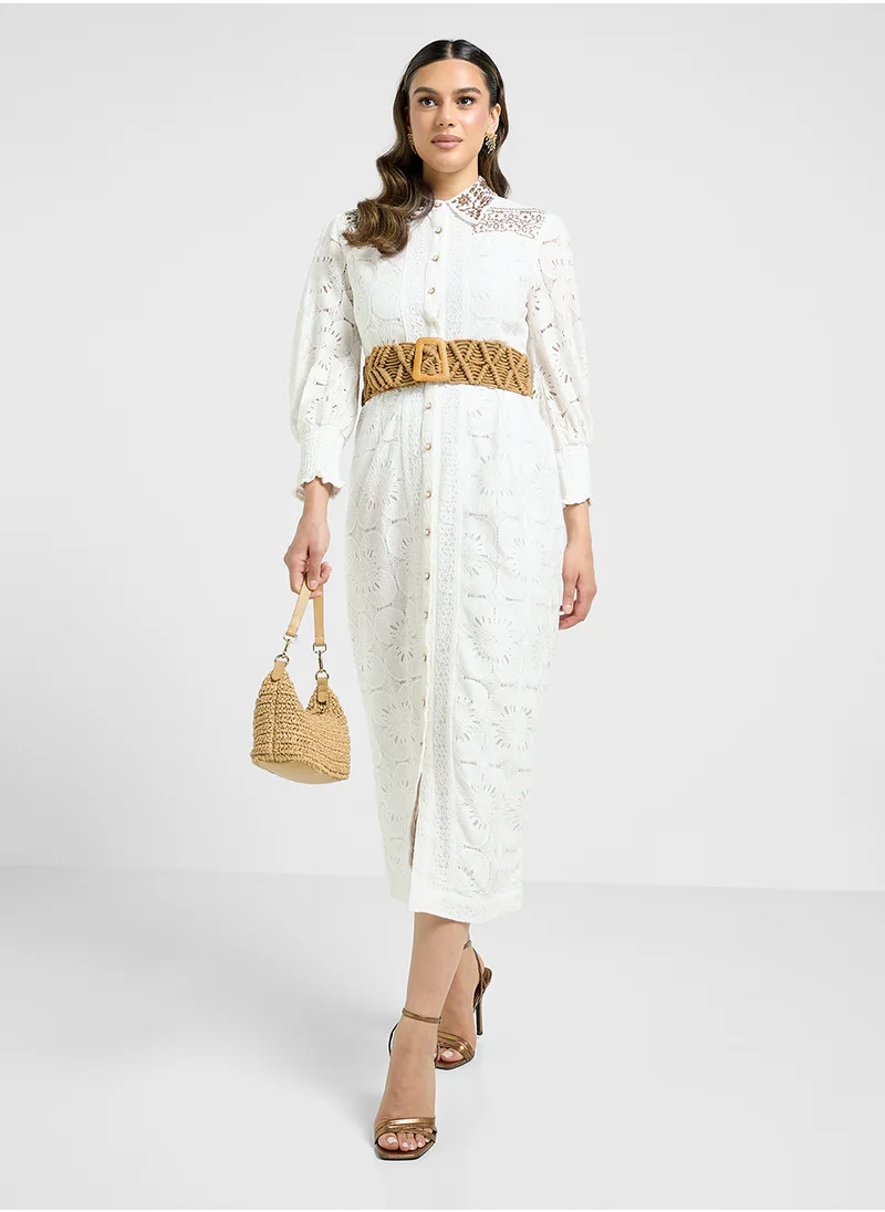 Threadz by Ajooni Button Detail Belted Dress
