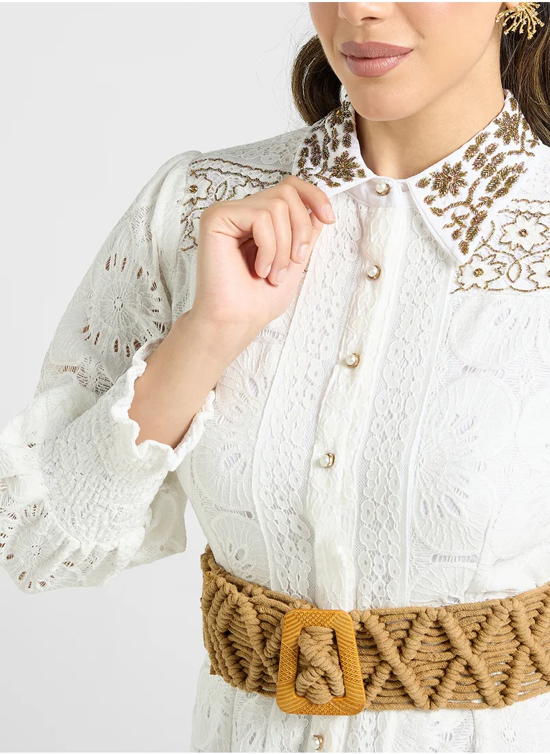 Threadz by Ajooni Button Detail Belted Dress