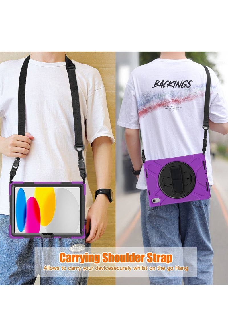 GULFLINK Full Body Cover with 360 Rotating Hand Strap Shoulder Strap, Heavy Duty Shockproof Case for  ipad 10th 10.9 inch 2022（A2757/A2777）Purple - Image 3