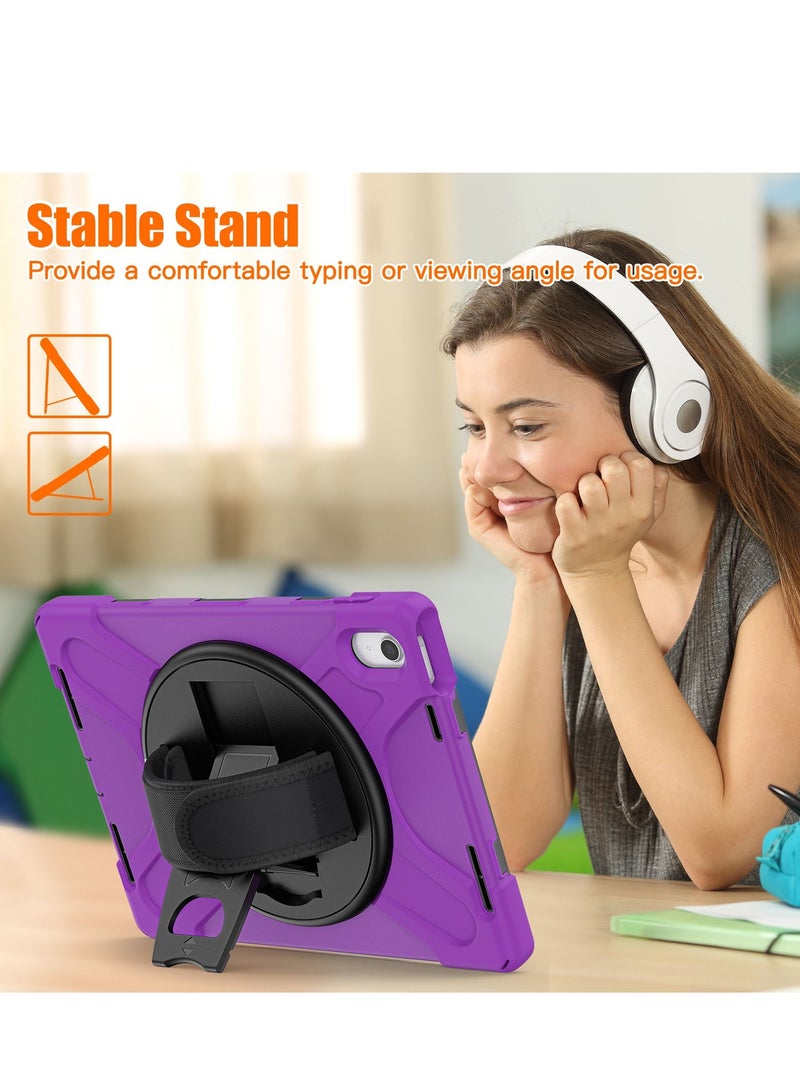 GULFLINK Full Body Cover with 360 Rotating Hand Strap Shoulder Strap, Heavy Duty Shockproof Case for  ipad 10th 10.9 inch 2022（A2757/A2777）Purple - Image 5