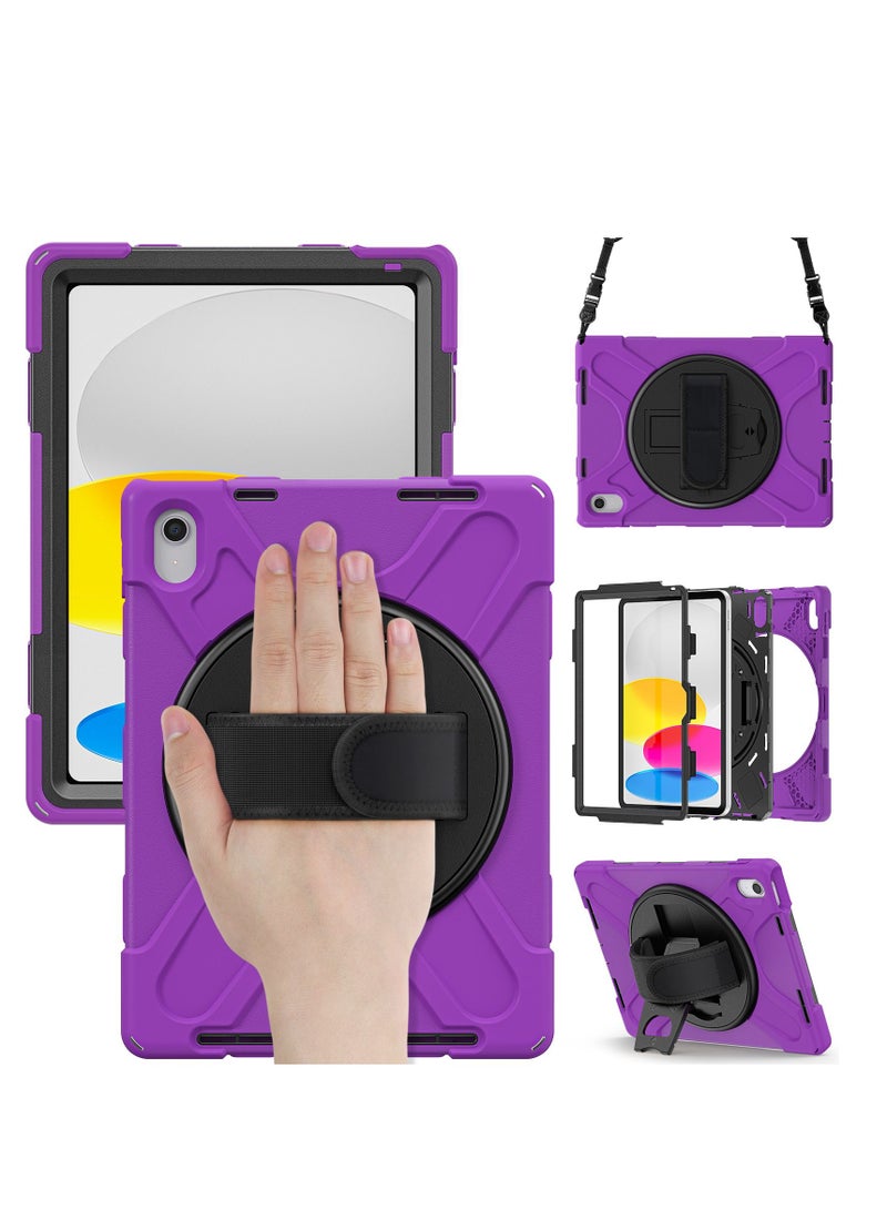 GULFLINK Full Body Cover with 360 Rotating Hand Strap Shoulder Strap, Heavy Duty Shockproof Case for  ipad 10th 10.9 inch 2022（A2757/A2777）Purple - Image 1