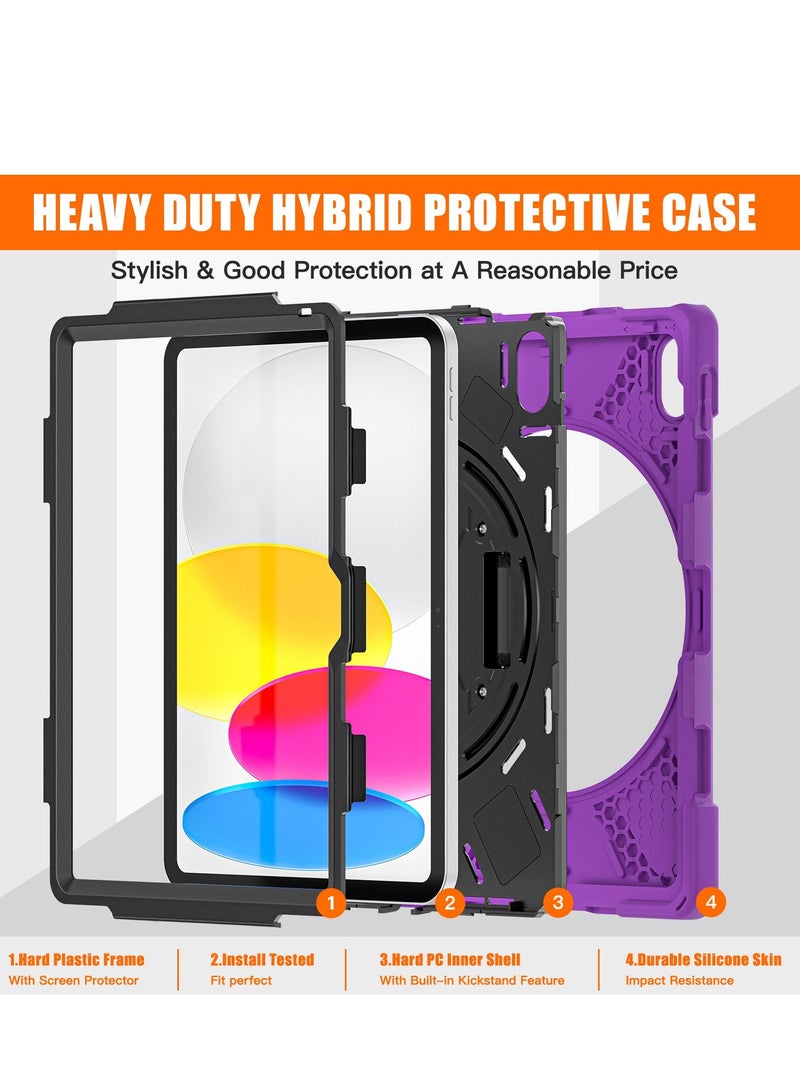 GULFLINK Full Body Cover with 360 Rotating Hand Strap Shoulder Strap, Heavy Duty Shockproof Case for  ipad 10th 10.9 inch 2022（A2757/A2777）Purple - Image 2