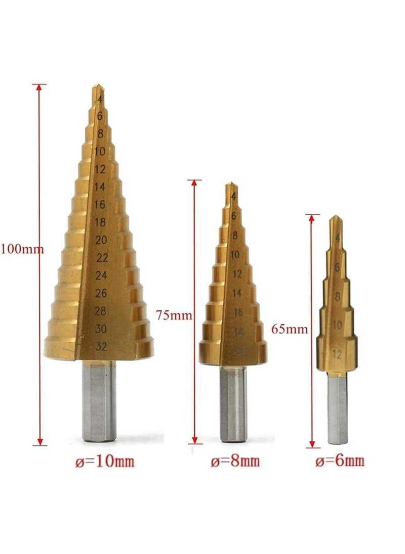 Hetkrishi Hetkrishi Step Drill Bit 3Piece Set 412mm420mm432mmM2 HSS Titanium Coated Straight Slot Pagoda Drill Triangle Handle Step Drilling Tool for Carbon Steel Sheet Iron Insulation Boards Wood  - Image 2