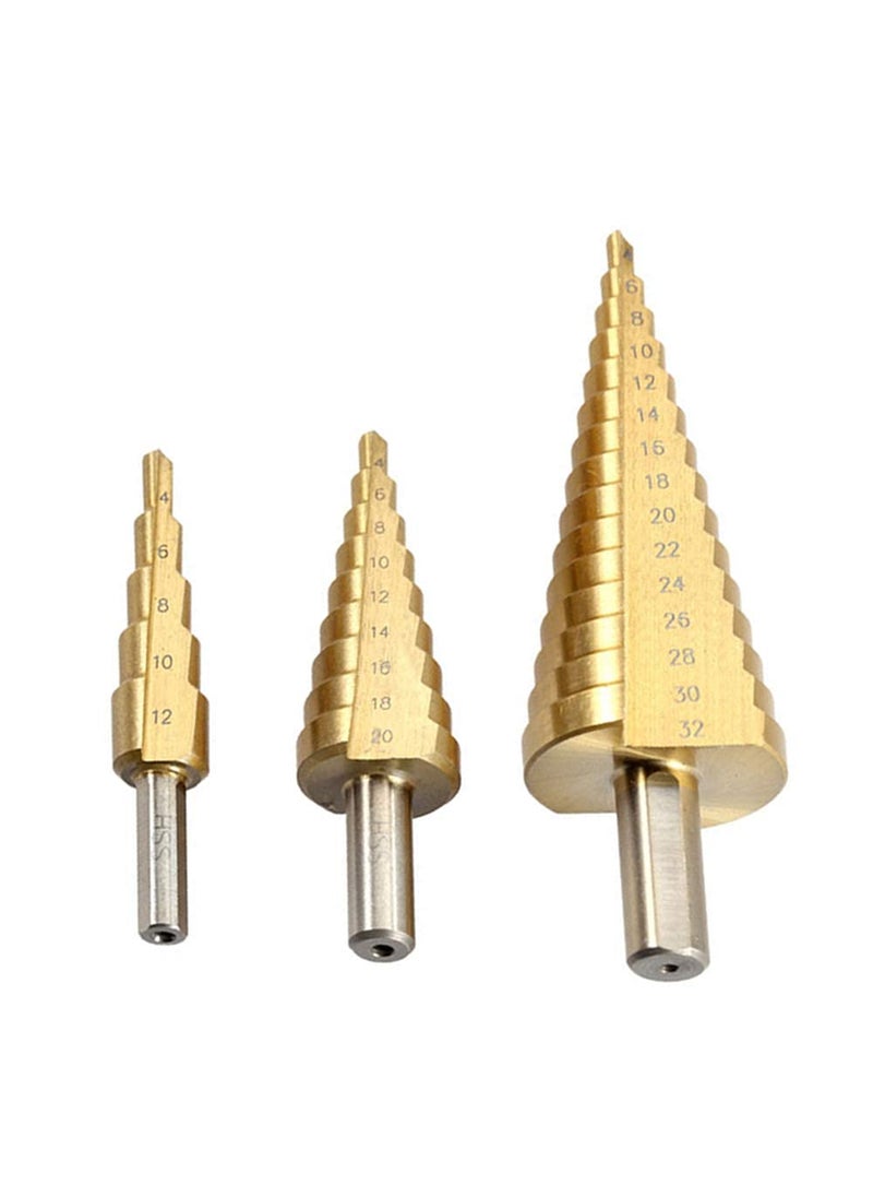Hetkrishi Hetkrishi Step Drill Bit 3Piece Set 412mm420mm432mmM2 HSS Titanium Coated Straight Slot Pagoda Drill Triangle Handle Step Drilling Tool for Carbon Steel Sheet Iron Insulation Boards Wood  - Image 1
