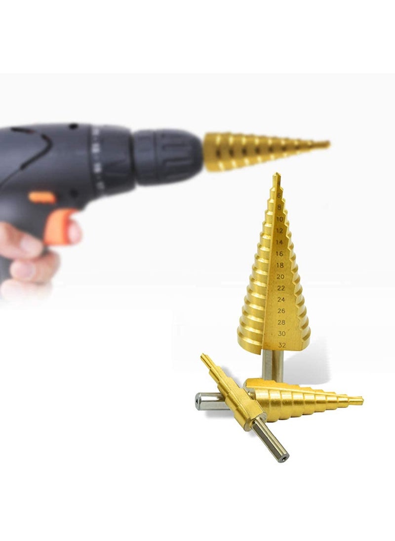Hetkrishi Hetkrishi Step Drill Bit 3Piece Set 412mm420mm432mmM2 HSS Titanium Coated Straight Slot Pagoda Drill Triangle Handle Step Drilling Tool for Carbon Steel Sheet Iron Insulation Boards Wood  - Image 3