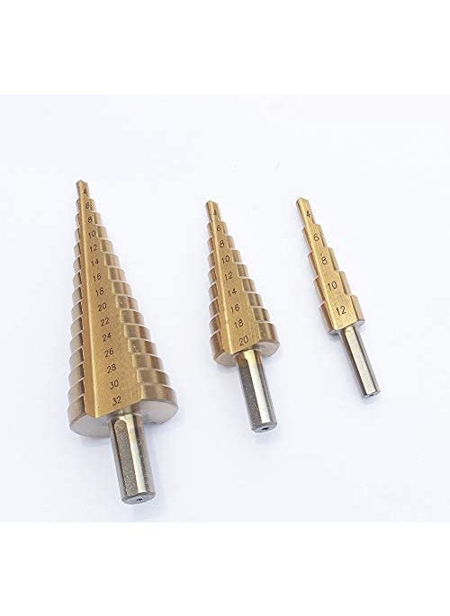 Hetkrishi Hetkrishi Step Drill Bit 3Piece Set 412mm420mm432mmM2 HSS Titanium Coated Straight Slot Pagoda Drill Triangle Handle Step Drilling Tool for Carbon Steel Sheet Iron Insulation Boards Wood  - Image 5