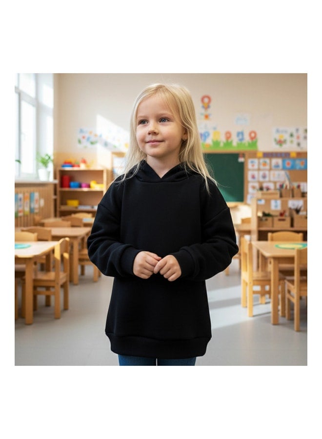 Woodycord Children's Hooded Sweatshirt - Black - Plain - Image 1