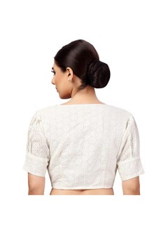 Studio Shringaar Studio Shringaar Women's Cotton Puff Sleeves Chikankan Embroidered Saree Blouse(White, 34)  - Image 2