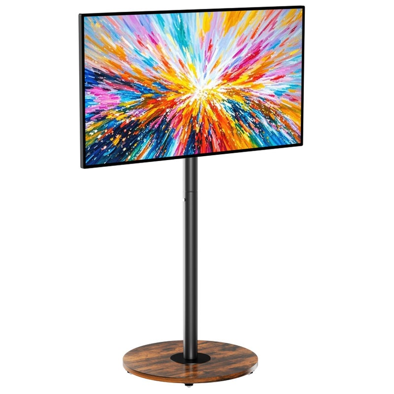 unho Black Rolling tv Stands for Living Room Swivel Portable tv Stand on Wheels for 40-75 Inch LCD LED OLED TVs, Height Adjustable&Wood Basecorner tv Stand, Mobile TV Cart Holds up to 110Lbs - Image 1