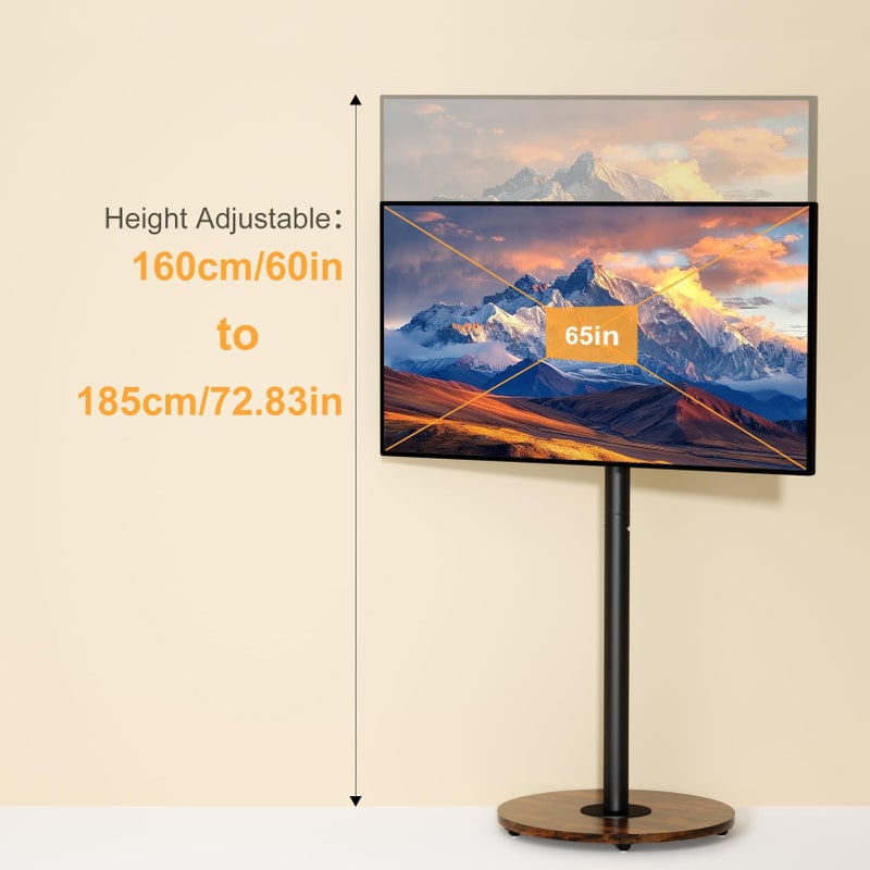 unho Black Rolling tv Stands for Living Room Swivel Portable tv Stand on Wheels for 40-75 Inch LCD LED OLED TVs, Height Adjustable&Wood Basecorner tv Stand, Mobile TV Cart Holds up to 110Lbs - Image 3