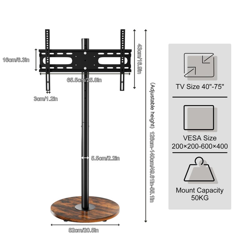 unho Black Rolling tv Stands for Living Room Swivel Portable tv Stand on Wheels for 40-75 Inch LCD LED OLED TVs, Height Adjustable&Wood Basecorner tv Stand, Mobile TV Cart Holds up to 110Lbs - Image 2
