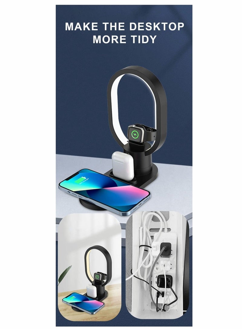 Captaintech Wireless Charger Stand, 4 in 1 Fast Wireless Charger LED Table Night Light, Wireless Magnetizing Bedside Lamp, Universal Charger Flash Charger Mobile Phone Holder - Image 4